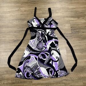 Taboo Black, Purple & White Printed Mini Dress